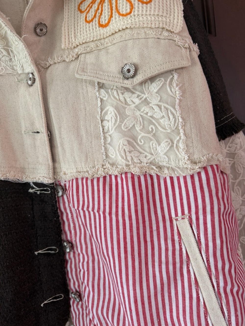 POL Cream, Black & Pink Patchwork Embroidered Jean Jacket - Picture 2 of 7